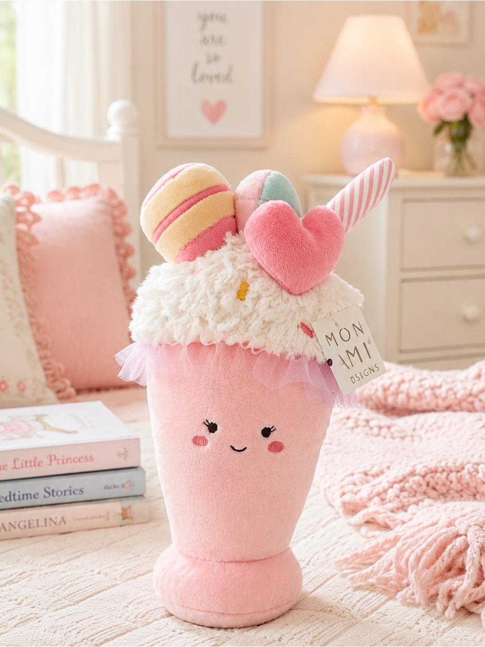 Mon Ami Designs Plush Milkshake Stuffed Animal Pink Dessert Plush NWT